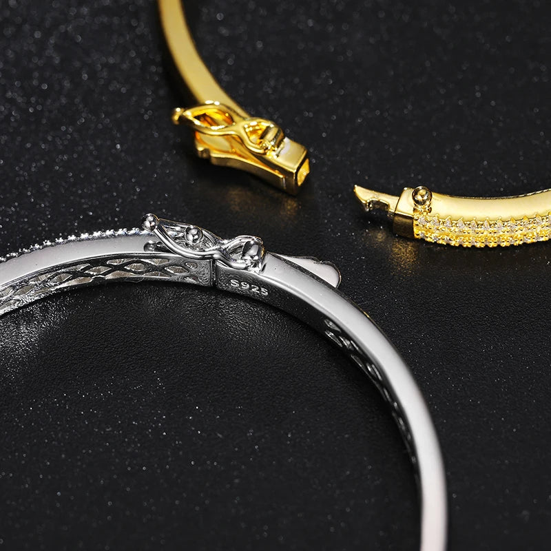 Men's 4mm 3-Row Moissanite Cuff Bangle | 925 Sterling Silver Hip Hop Bracelet
