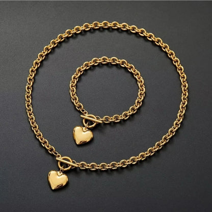 Women’s Pearl Love Necklace Bracelet Jewelry Set