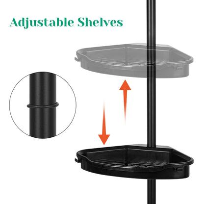 4-Tier Corner Shower Caddy – Extra Tall Adjustable Tension Pole (101.6"–122" H)