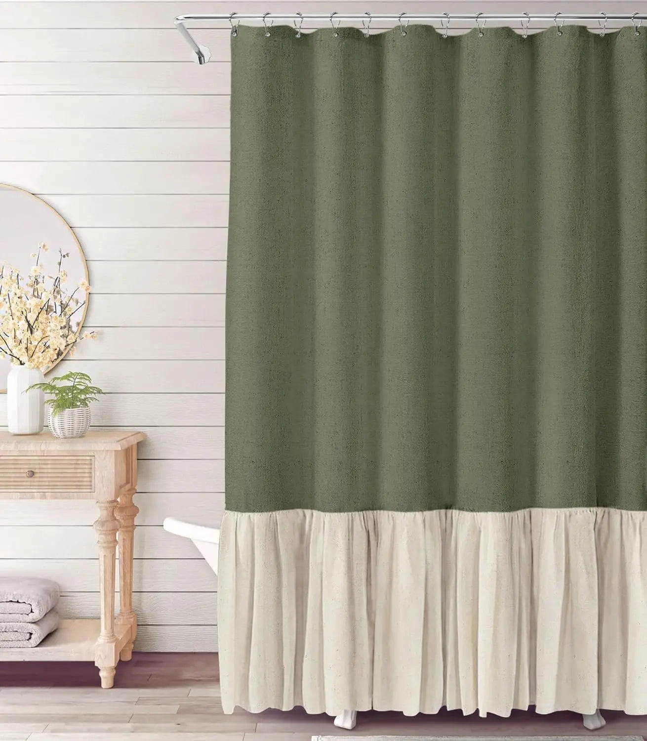 Farmhouse Linen Ruffle Shower Curtain Set