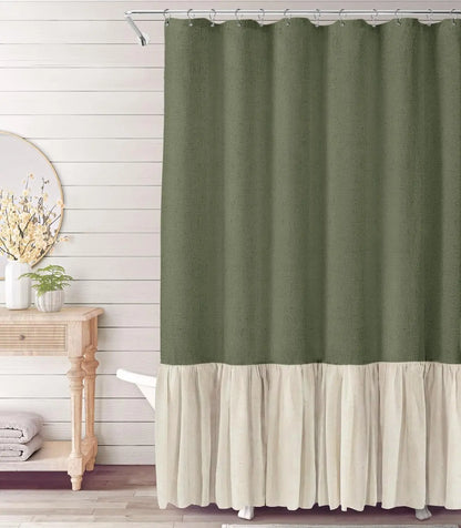 Farmhouse Linen Ruffle Shower Curtain Set