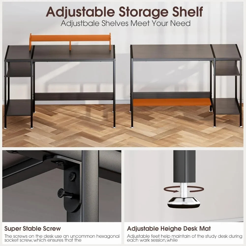 Home Office Desk with Adjustable Monitor Stand