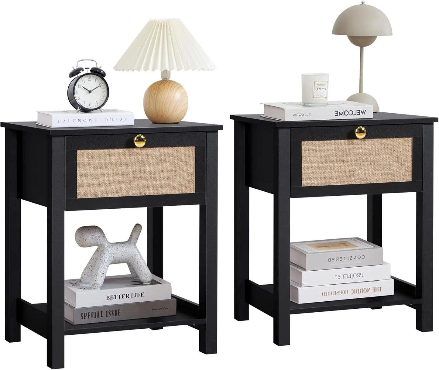 Modern Flax Wood Nightstand with Drawer