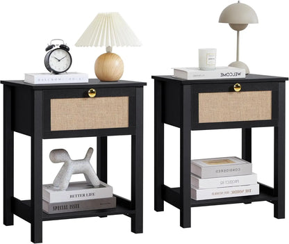 Modern Flax Wood Nightstand with Drawer