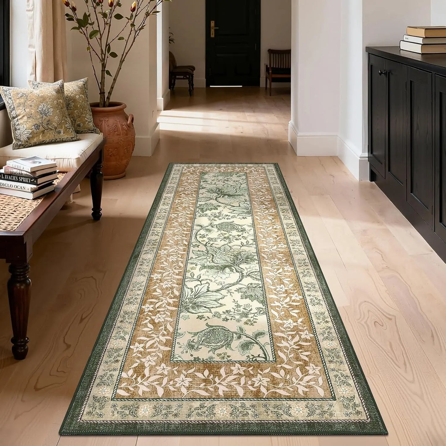 Vintage Floral Washable Area Rug & Hallway Runner