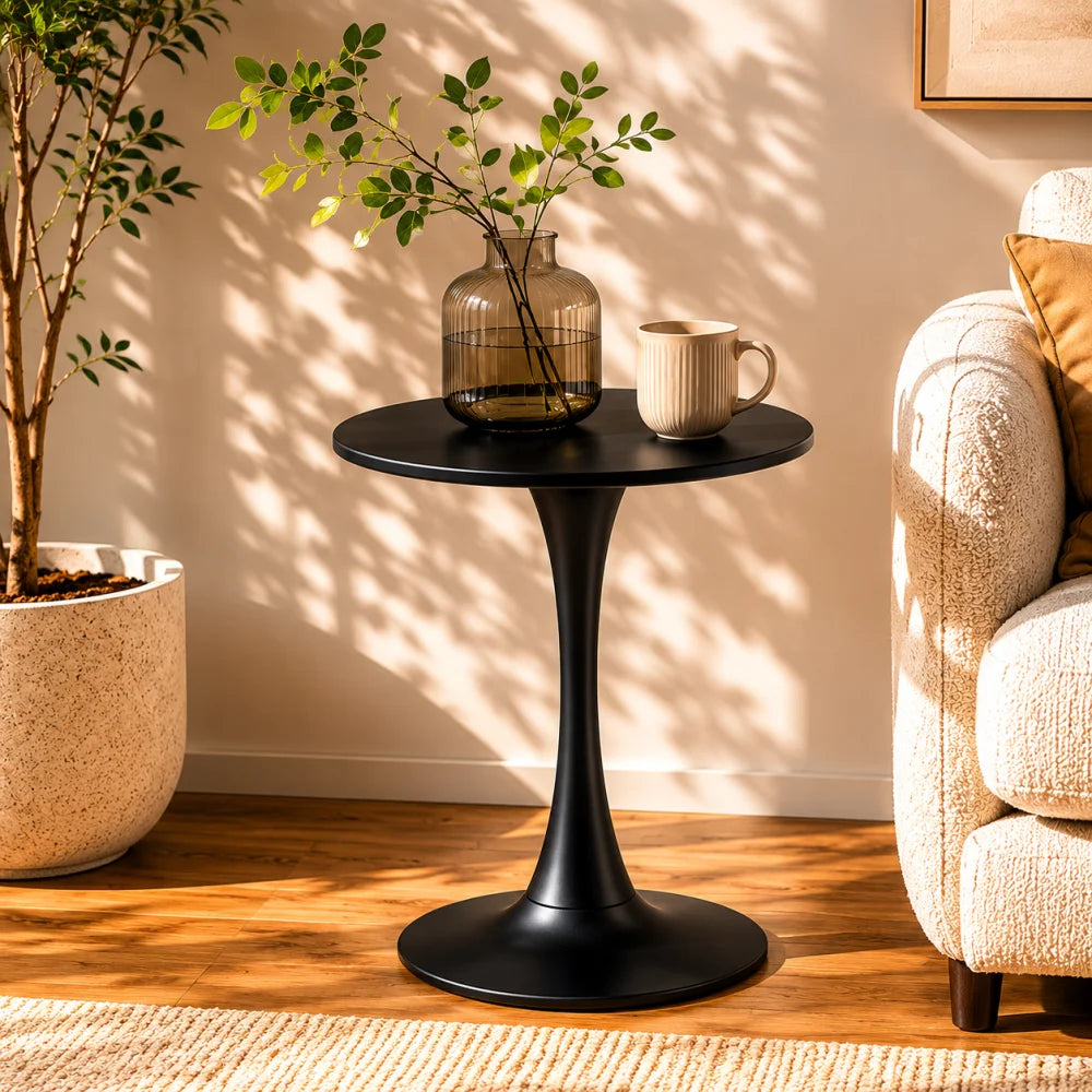 24 Inch Black Round Mid Century Modern Table