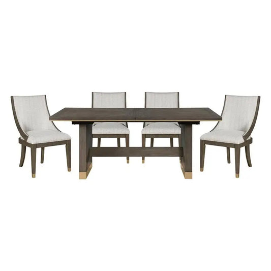 Brown Extension Dining Set Gold Tipped Armchairs