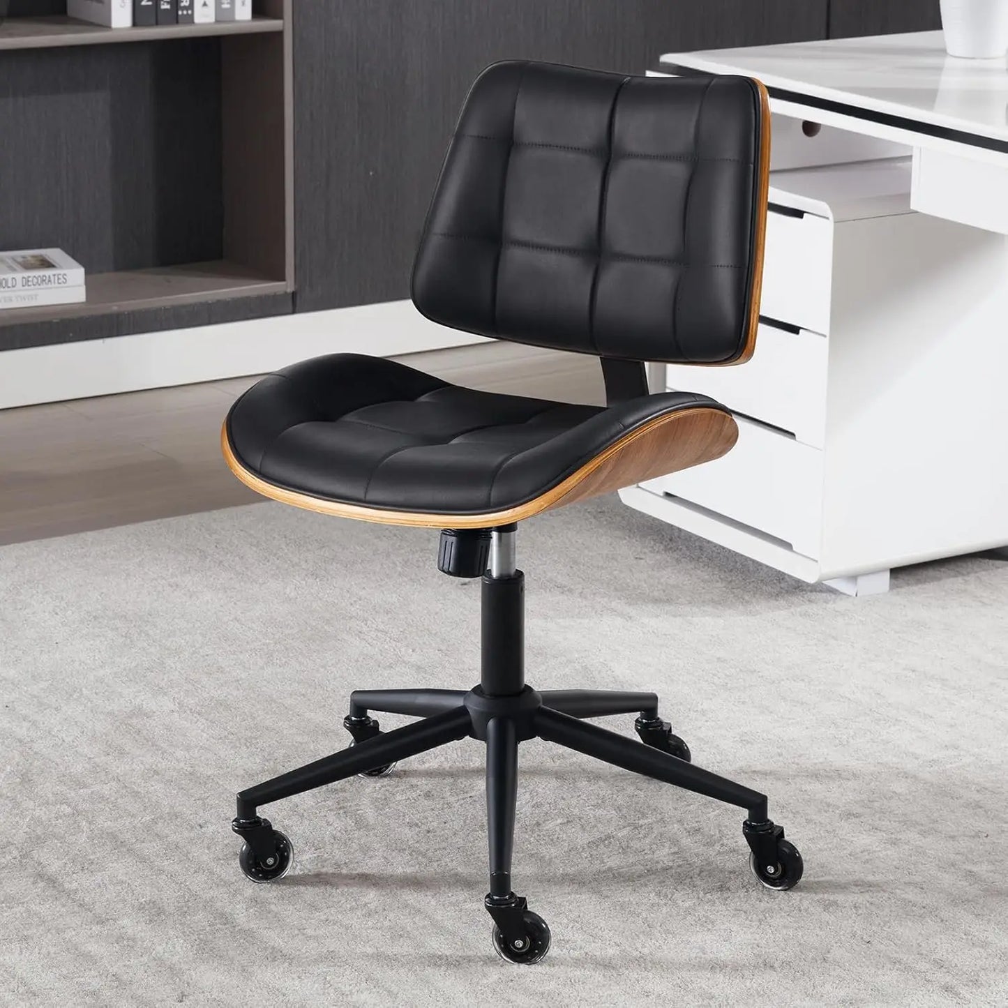 PU Leather Armless Office Chair Swivel Adjustable