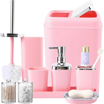 Pink Bathroom Accessory Set with Tray