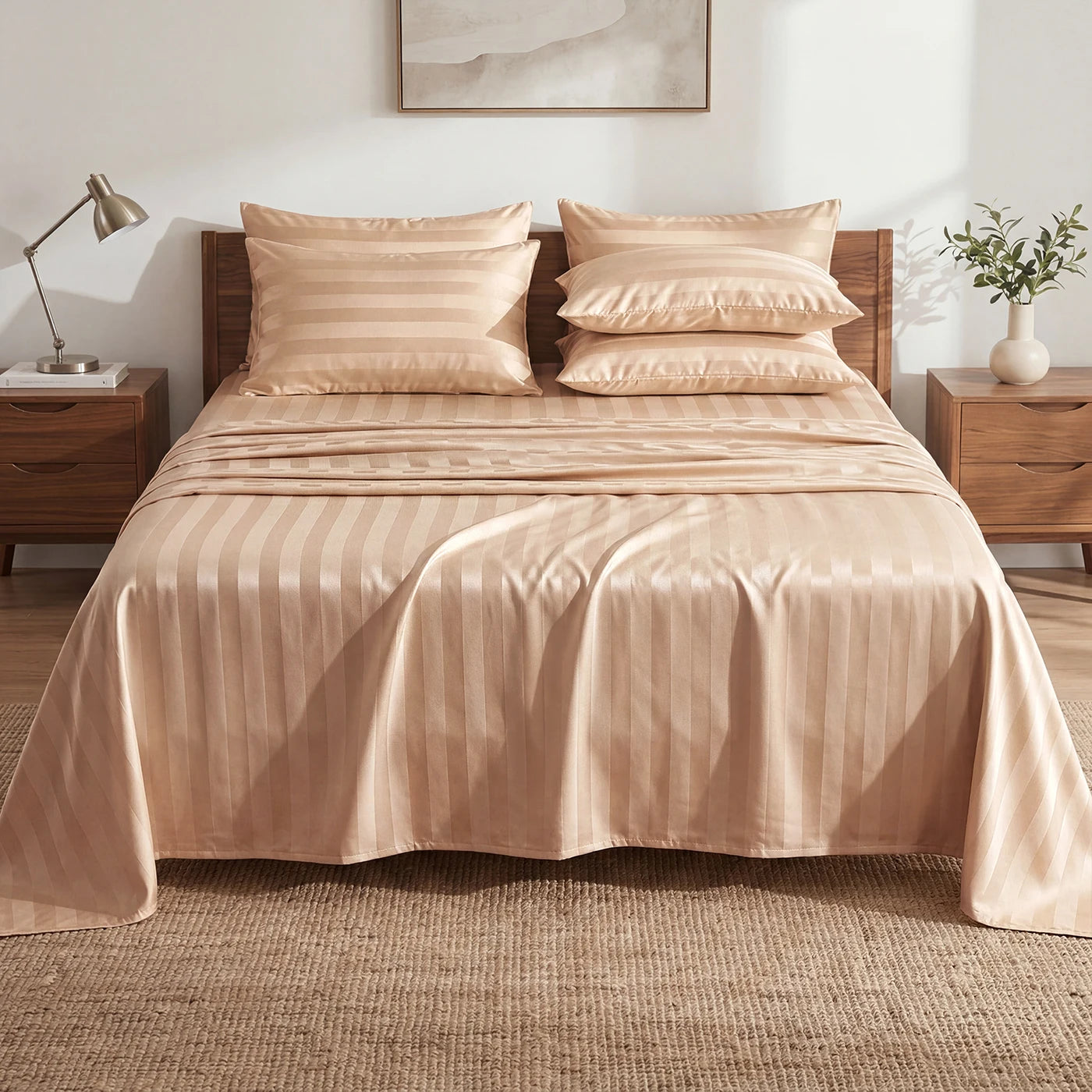 Elegant Striped Satin Sheet and Pillowcase Set
