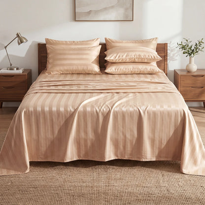 Elegant Striped Satin Sheet and Pillowcase Set