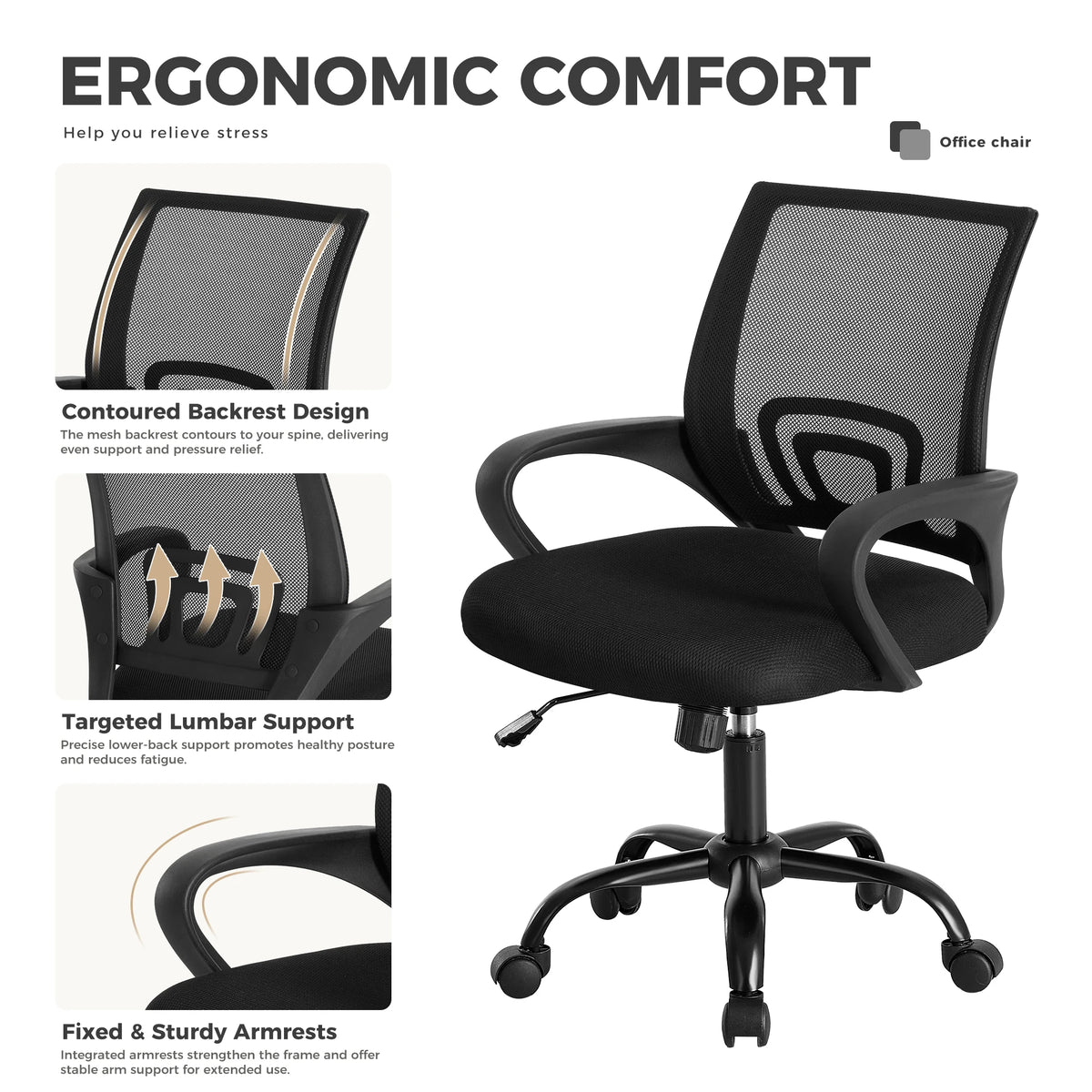 Ergonomic Mid Back Mesh Office Gaming Chair
