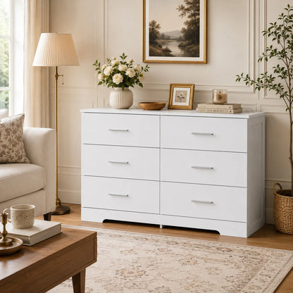 6-Drawer Wood Storage Dresser with Metal Handles
