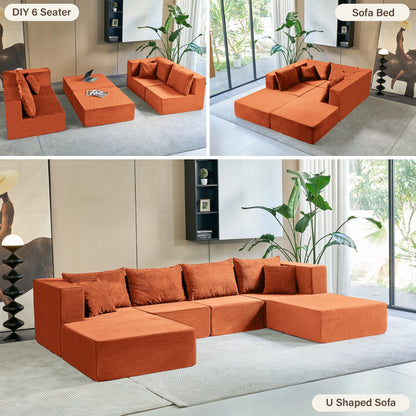 Large Modular Corduroy Sectional Sofa Sleeper Set
