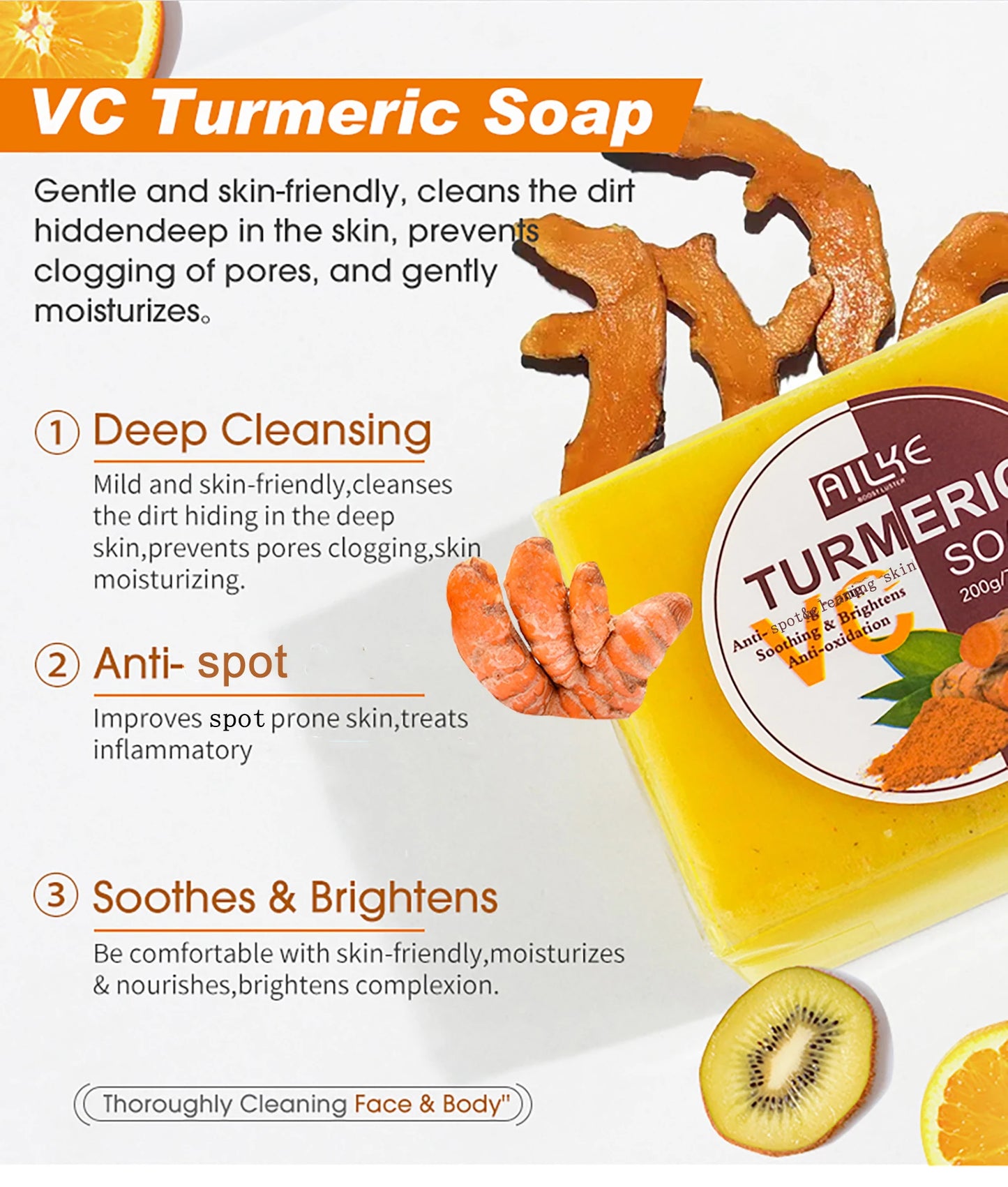 AILKE Natural Turmeric Exfoliating Soap Bar