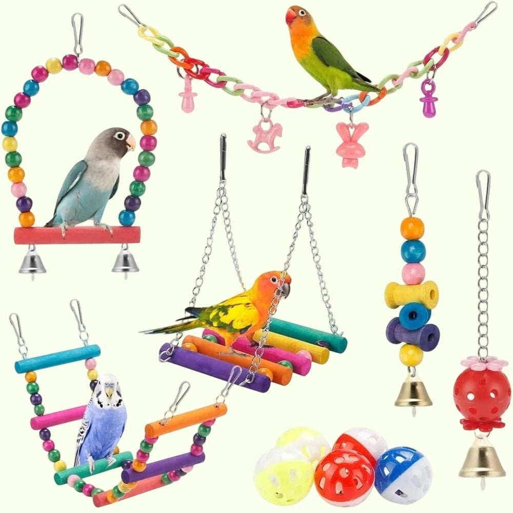 11-Piece Bird Cage Swings & Toys Set