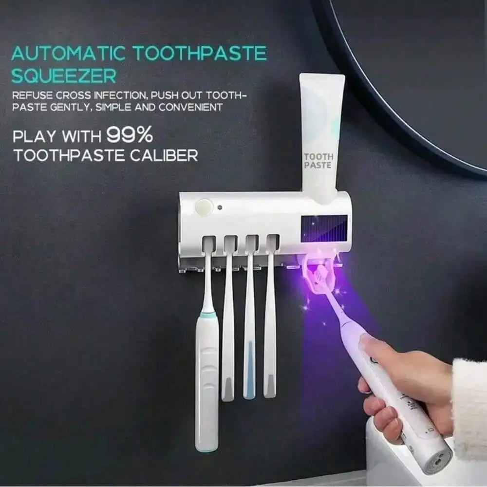 Wall-Mounted Smart Toothbrush Sanitizer – No-Drill Automatic Toothpaste Dispenser