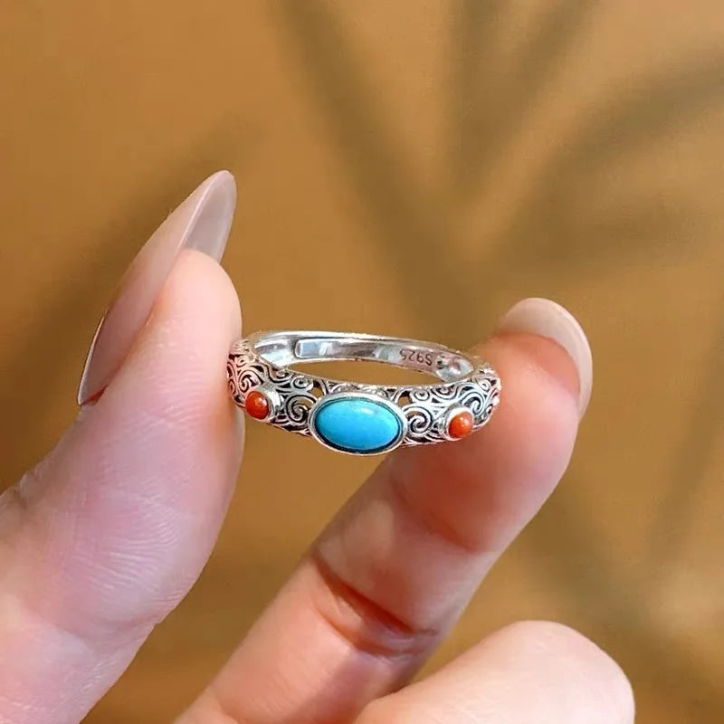 Vintage Sterling Silver Turquoise Band Ring