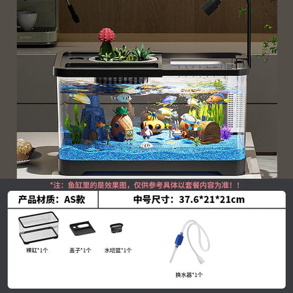 Self-Circulating Desktop Aquarium Kit – High-Transparency Mini Stream Tank for Office & Home