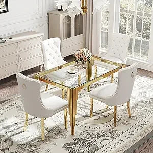 Glass Dining Table Set Gray Velvet Chairs