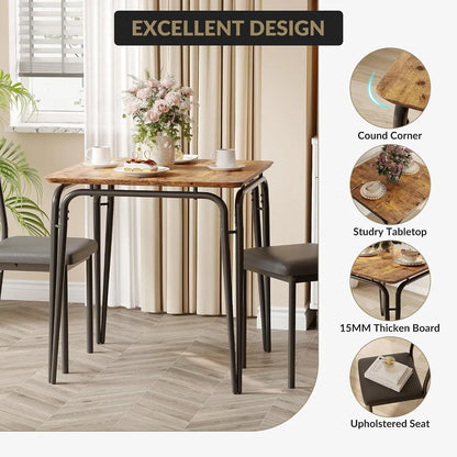Compact 3-Piece Wood Dining Table Set