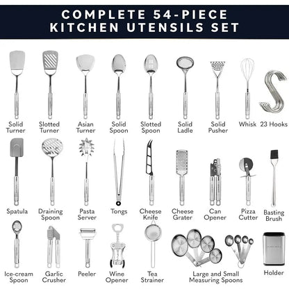 54-Piece Stainless Steel Kitchen Utensils Set