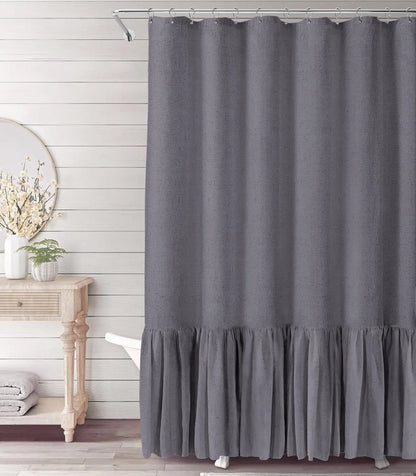 Farmhouse Linen Ruffle Shower Curtain Set