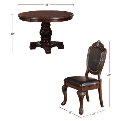 Classic 5-Piece Round Wooden Dining Table Set with 4 Side Chairs