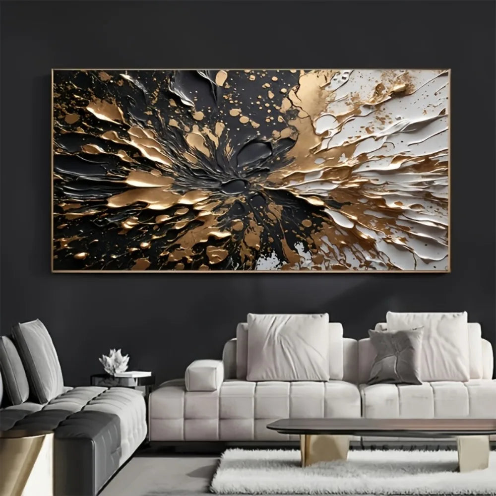 Modern Abstract Black Gold Ink Wall Art