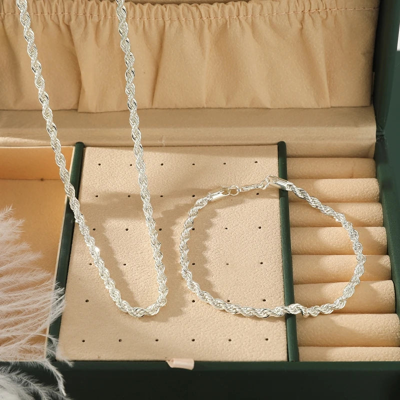 2pcs Silver Plated Necklace Bracelet Set