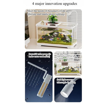 Self-Circulating Desktop Aquarium Kit – High-Transparency Mini Stream Tank for Office & Home
