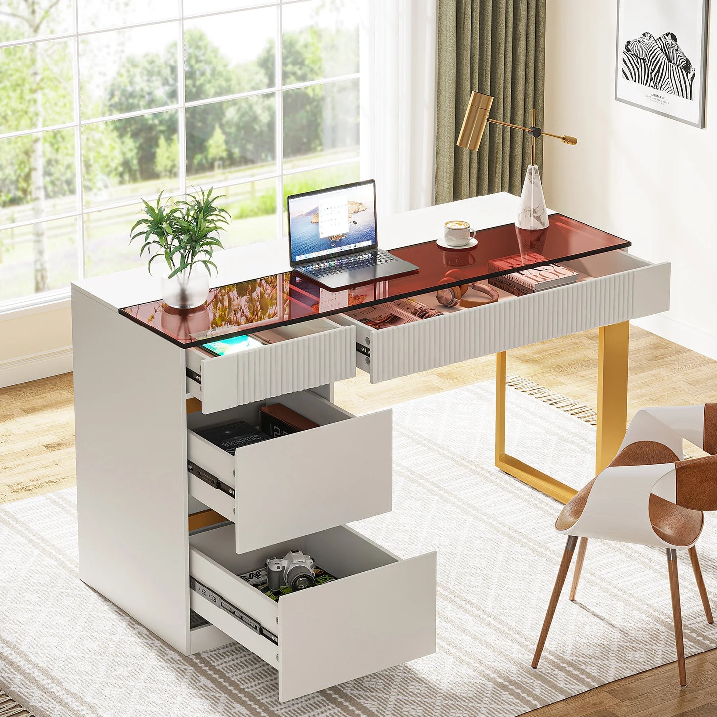 47" Modern White Gold Computer Desk