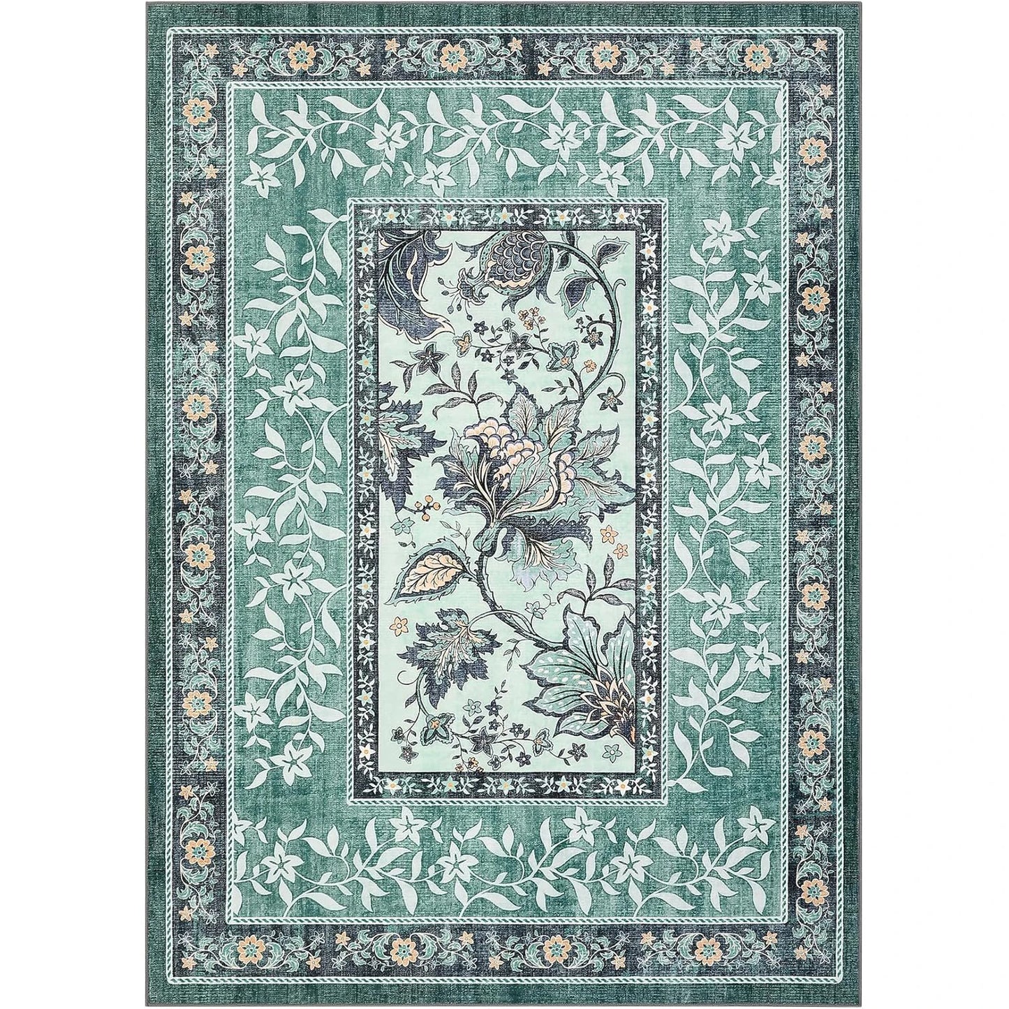 Vintage Floral Washable Area Rug & Hallway Runner