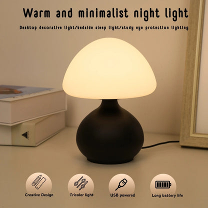 Powered Mushroom LED Lamp – Portable Bedside Accent Light for Bedroom & Office