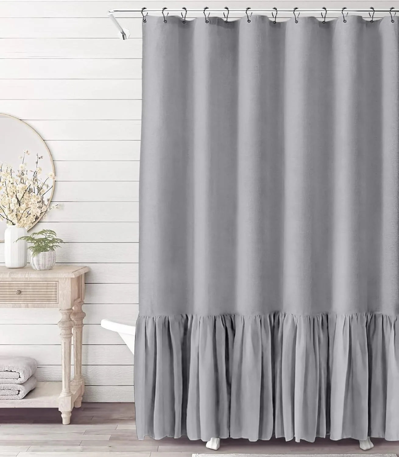 Farmhouse Linen Ruffle Shower Curtain Set