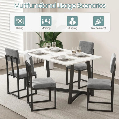 Modern 5-Piece Dining Set Marble Table Chairs