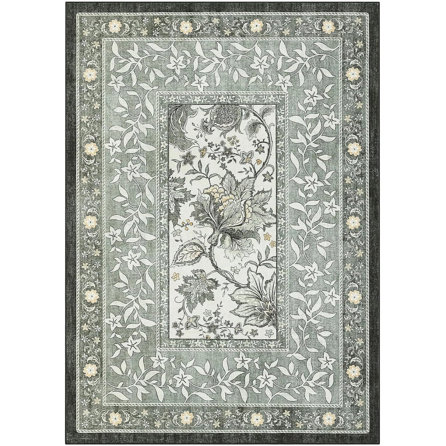Vintage Floral Washable Area Rug & Hallway Runner