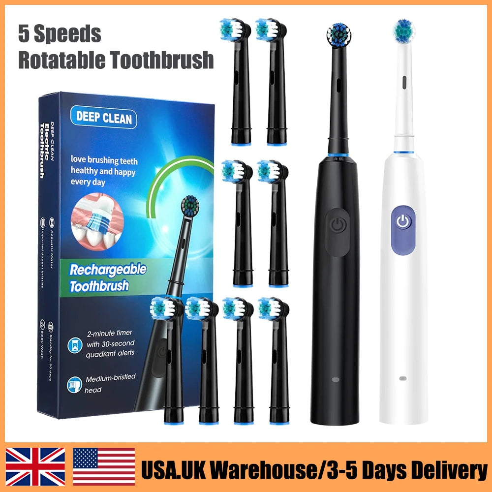 Electric Toothbrush Waterproof Smart Timer Rechargeable