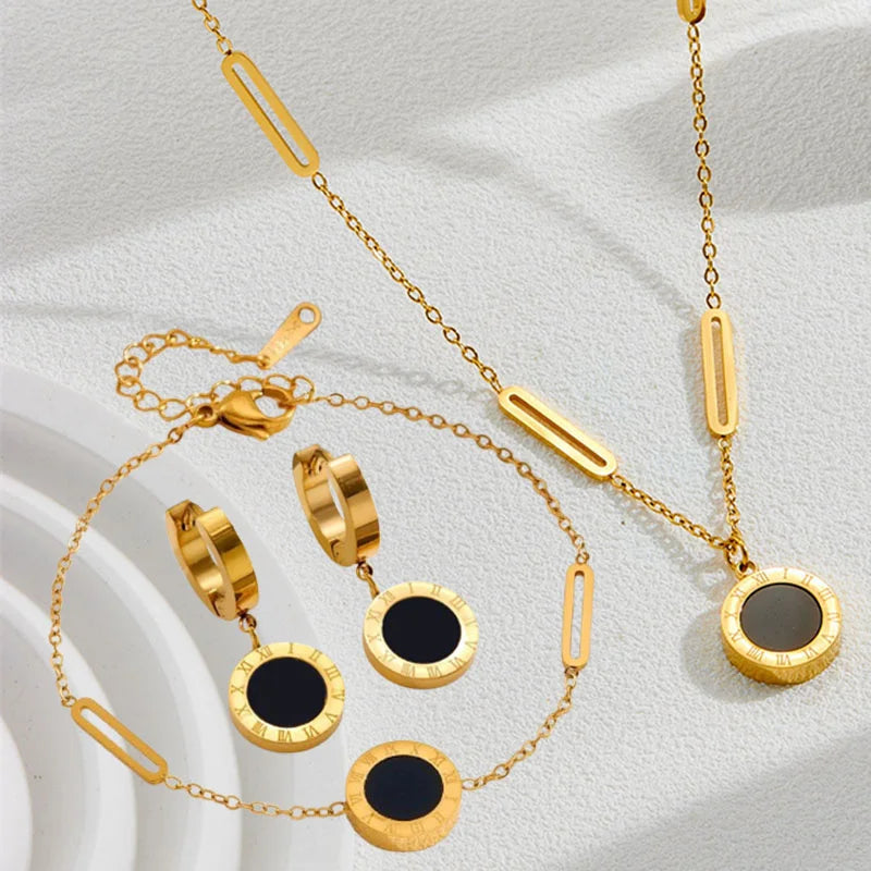 Roman Numeral Stainless Steel Jewelry Set