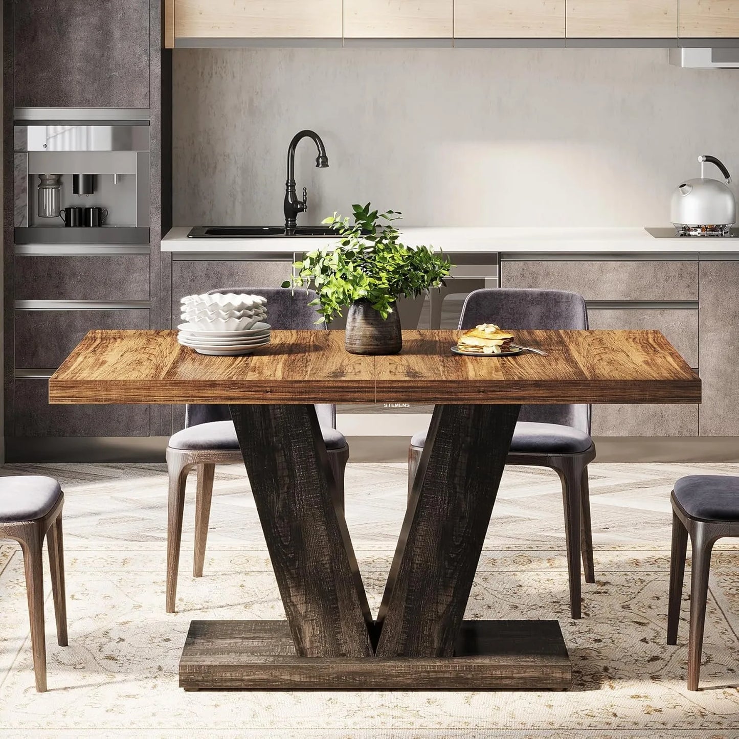 LITTLE TREE 47 Inch Farmhouse Pedestal Dining Table