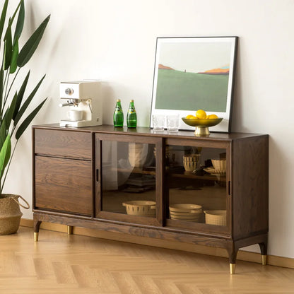 Modern Minimalist Walnut Wall Mounted Sideboard Cabinet