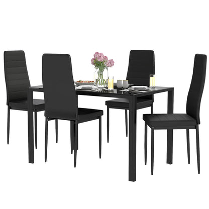 FDW  5-Piece Dining Table Set Glass Kitchen Table with 4 Upholstered Chairs and Faux Leather Cushions | Space-Saving