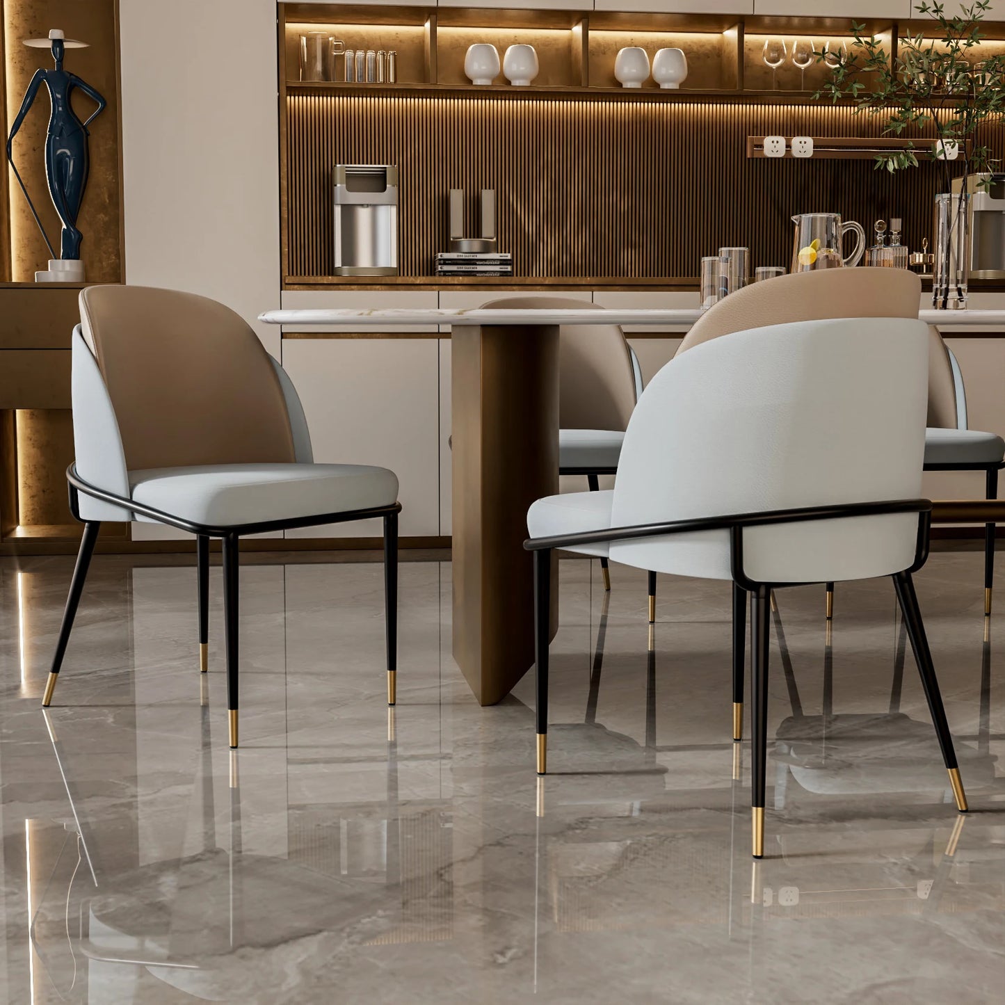 Luxurious Microfiber Silicone Leather Upholstered Dining Chairs