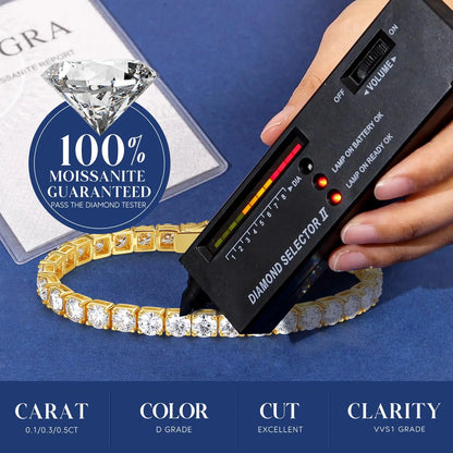 Sweetrain Moissanite Tennis Bracelet: 925 Sterling Silver & 18K Gold Plated