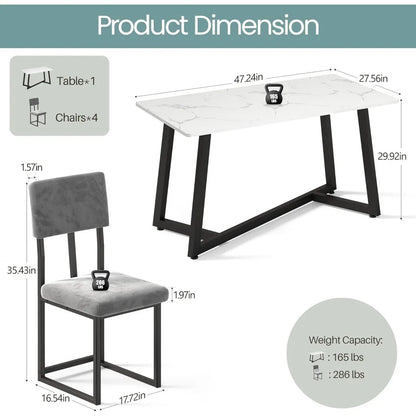 Modern 5-Piece Dining Set Marble Table Chairs