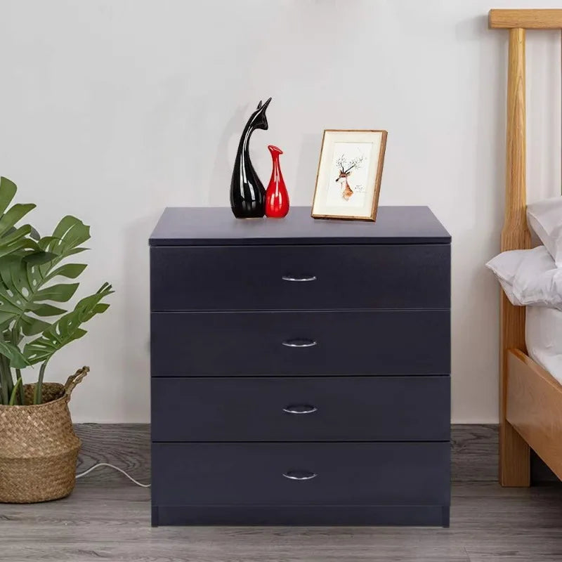 4-Drawer Black Chest Bedroom Dresser Storage