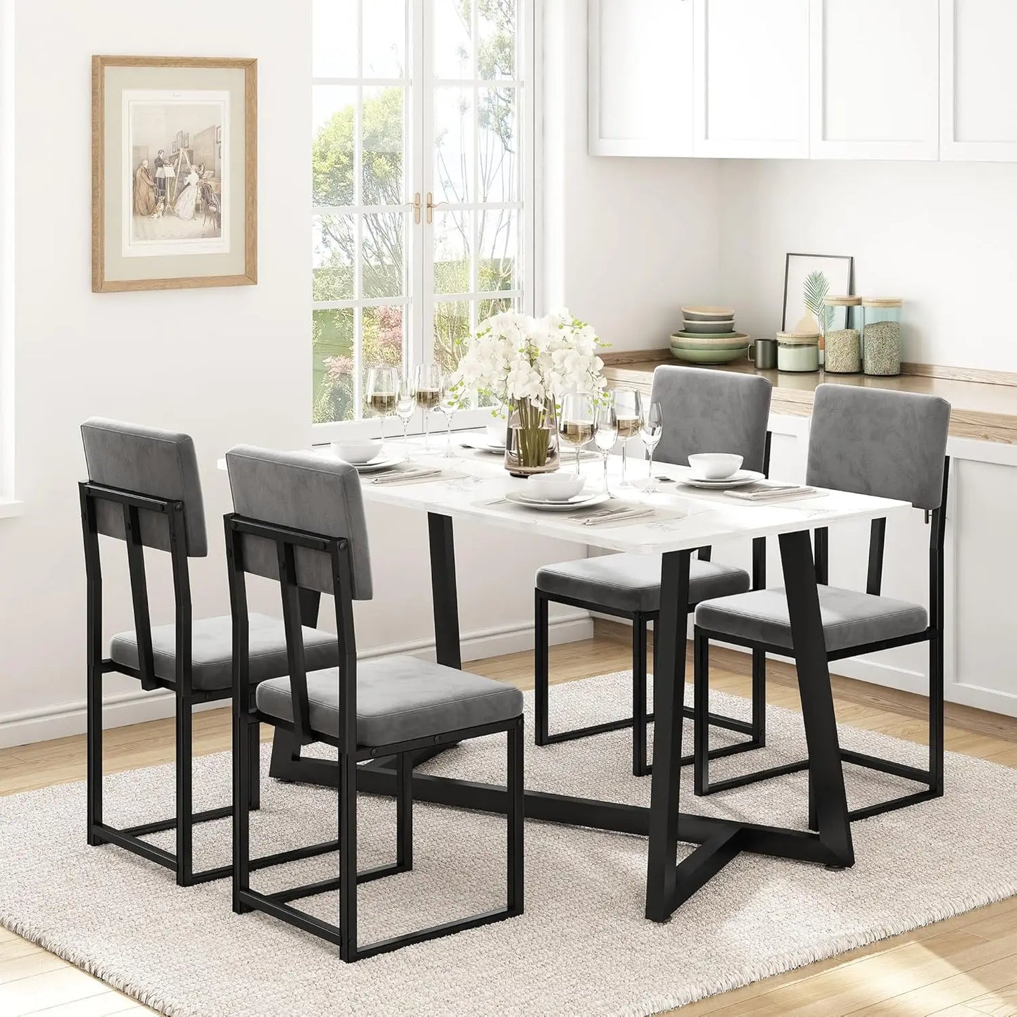 Modern 5-Piece Dining Set Marble Table Chairs