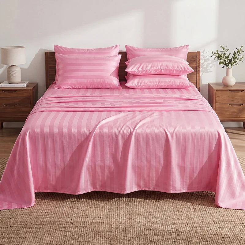 Elegant Striped Satin Sheet and Pillowcase Set