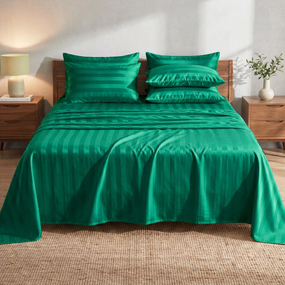 Elegant Striped Satin Sheet and Pillowcase Set