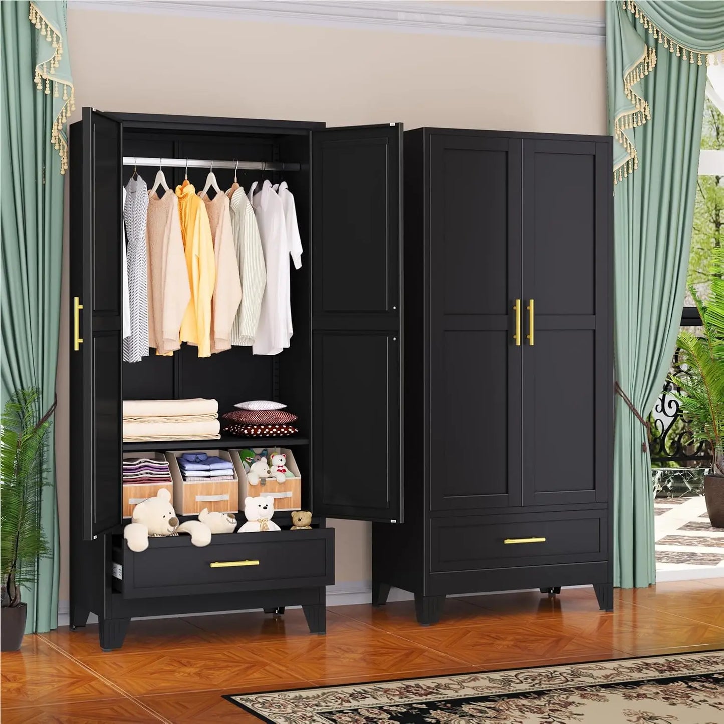 71 Inch Steel Armoire Wardrobe Closet Cabinet